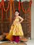 Girl's' Yellow And Pink Ethnic Kurta Pant Set